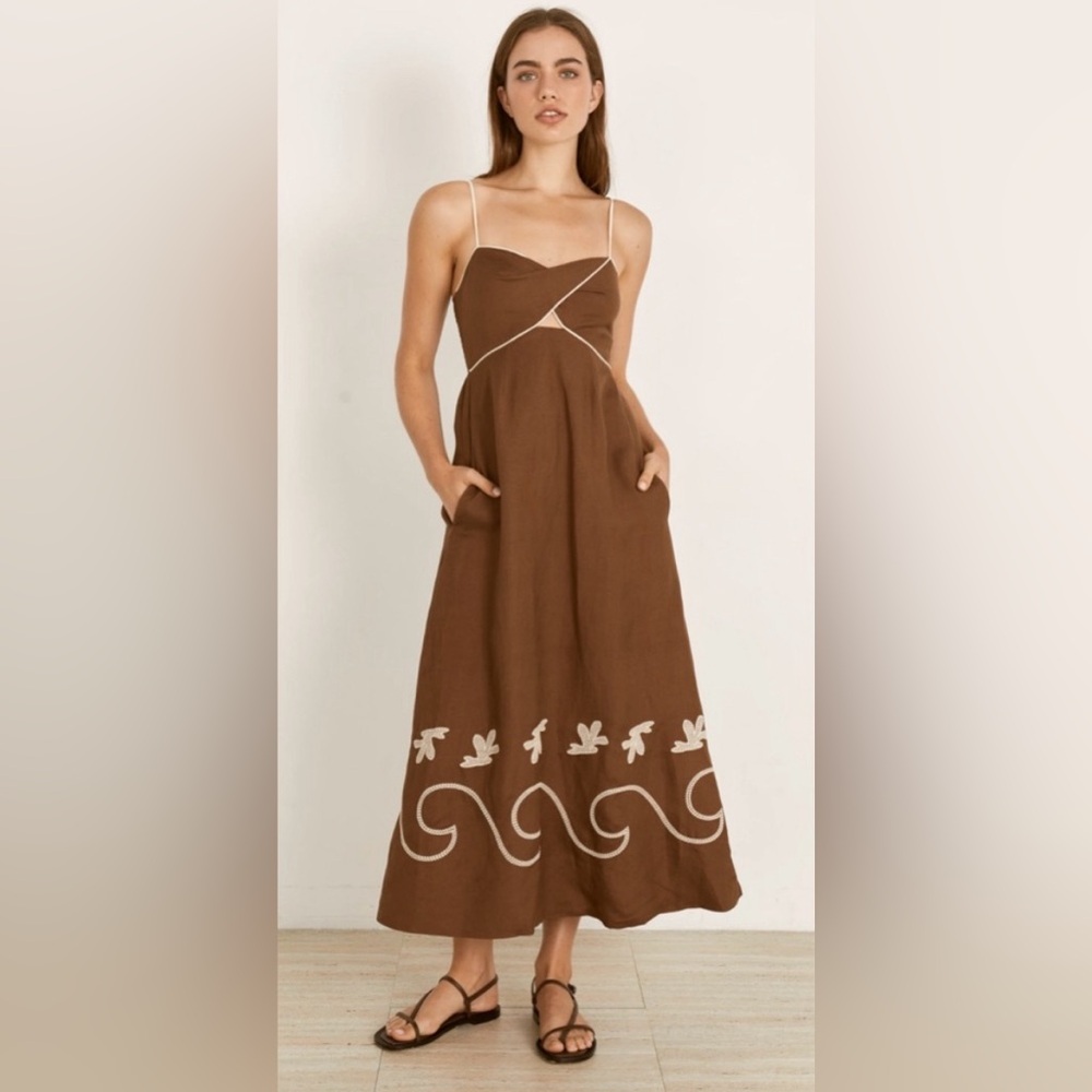 Mon Renn fresco embroidered linen sundress with pockets